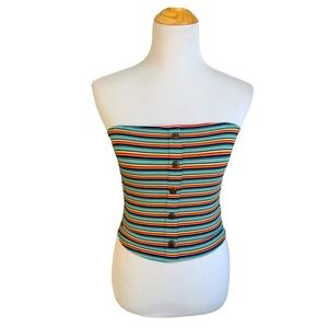Revamped | Rainbow Striped Strapless Crop Top